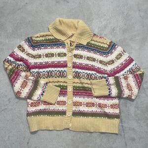 Vintage Mountain Lake Nordic MultiColor Pattern Faire Isle Button Down Sweater